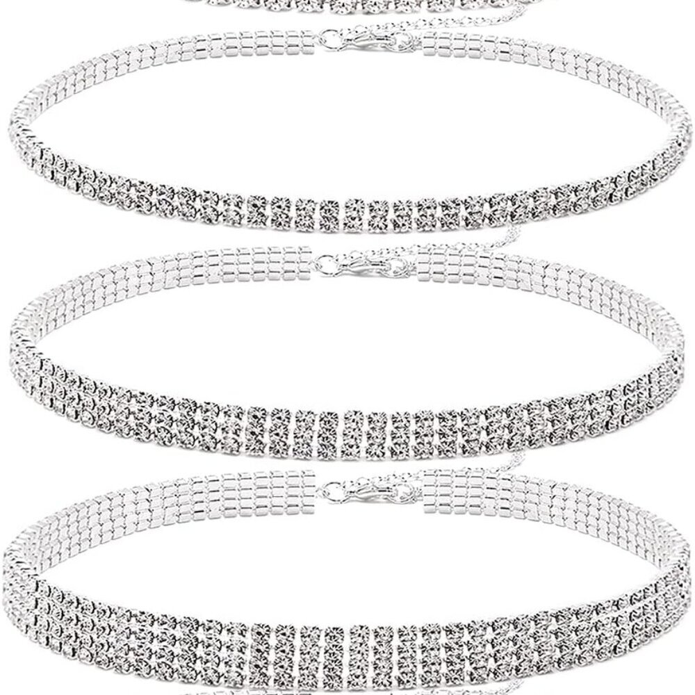 5 Pieces Rhinestone Choker Necklaces for Women Silver Gold Plated Tennis Necklac